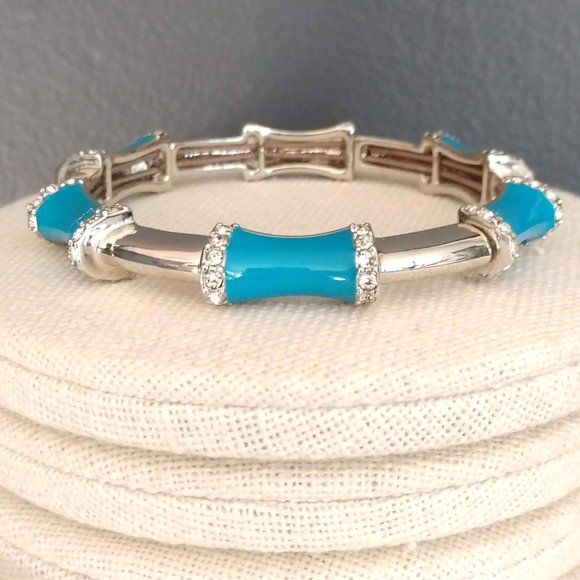 Lia Sophia Jewelry - Silver and blue enamel w/crystals stretch bracelet